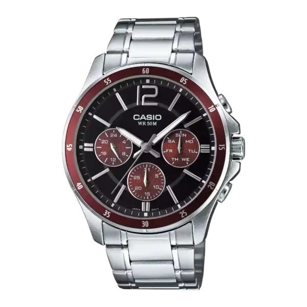 Casio MTP-1374D-5AV price in Pakistan - black dial maroon bezel watch
