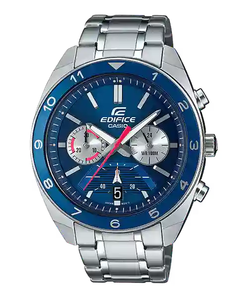 Buy the Casio Edifice EFV-590D-2AV in Pakistan at Timespot.pk. Sporty blue chronograph with red accents & 100m WR. Order online now!