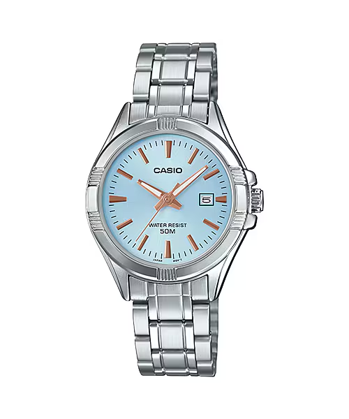 Casio LTP-1308D-2AV price in Pakistan - light blue dial ladies watch with rose gold accents