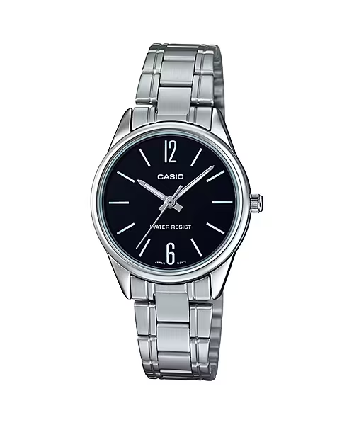 Casio LTP-V005D-1B women's silver stainless steel watch with black dial price in Pakistan