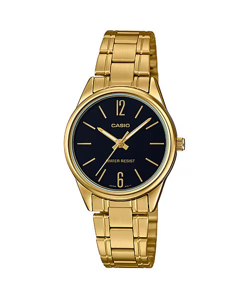 Casio LTP-V005G-1B women's gold stainless steel watch with black dial price in Pakistan