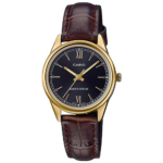Casio LTP-V005GL-1B2 women's gold watch with black dial and brown leather band price in Pakistan