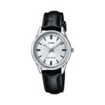 Casio LTP-V005L-7A women's silver watch with white dial and black leather band price in Pakistan
