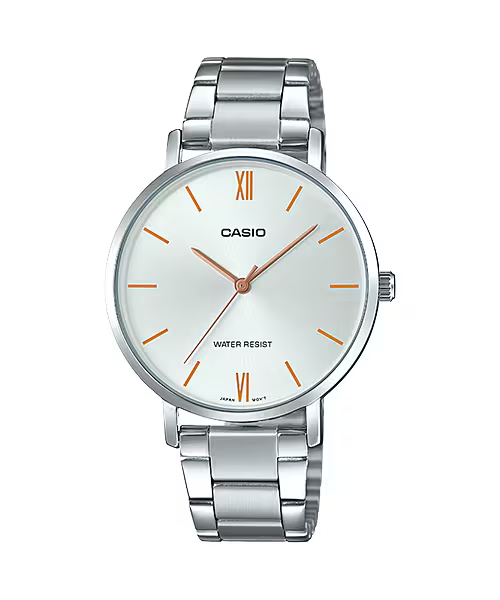 Casio LTP-VT01D-7B price in Pakistan - white dial orange accent watch