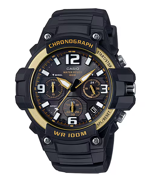 Casio MCW-100H-9A2V price in Pakistan - black gold chronograph watch