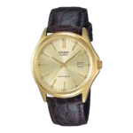Casio MTP-1183Q-9A gold tone wrist watch with brown leather band in Pakistan