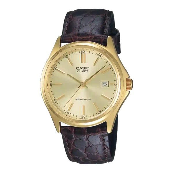 Casio MTP-1183Q-9A gold tone wrist watch with brown leather band in Pakistan
