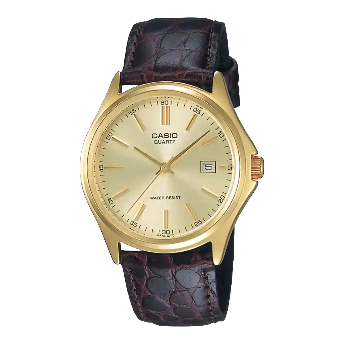 MTP-1183Q-9A Casio MTP-1183Q-9A gold tone wrist watch with brown leather band in Pakistan
