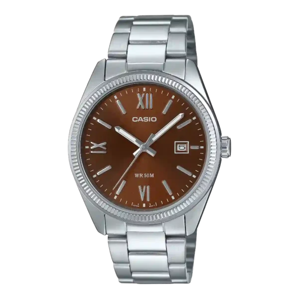 Casio MTP-1302DD-5AV brown sunray dial stainless steel wrist watch in Pakistan