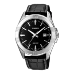 Casio MTP-1308L-1AV black dial wrist watch with black leather band in Pakistan