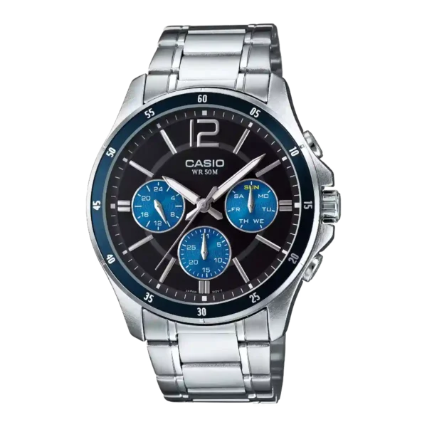 MTP-1374D-2AV price in Pakistan - Casio multi-dial watch with blue bezel