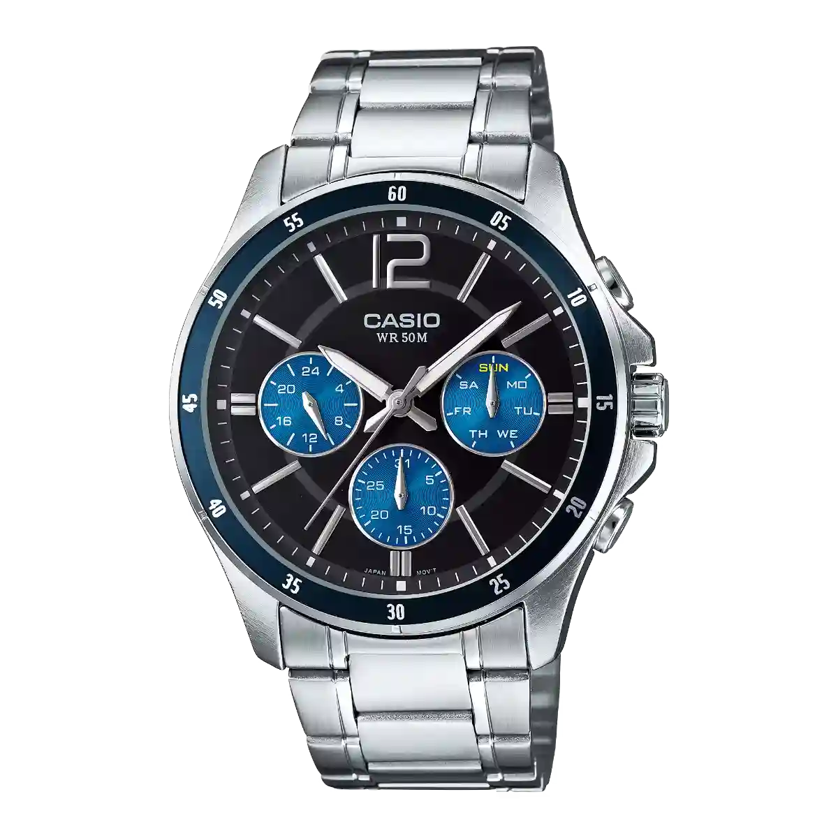 MTP-1374D-2AV MTP-1374D-2AV price in Pakistan - Casio multi-dial watch with blue bezel