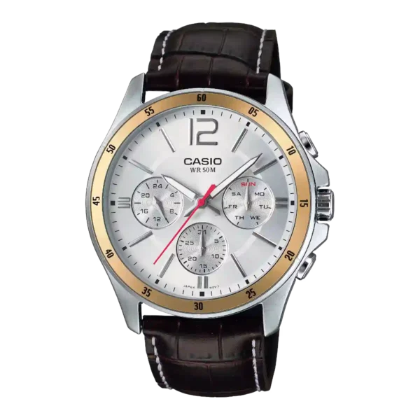 MTP-1374L-7AV price in Pakistan - Casio multi-dial watch with brown leather band