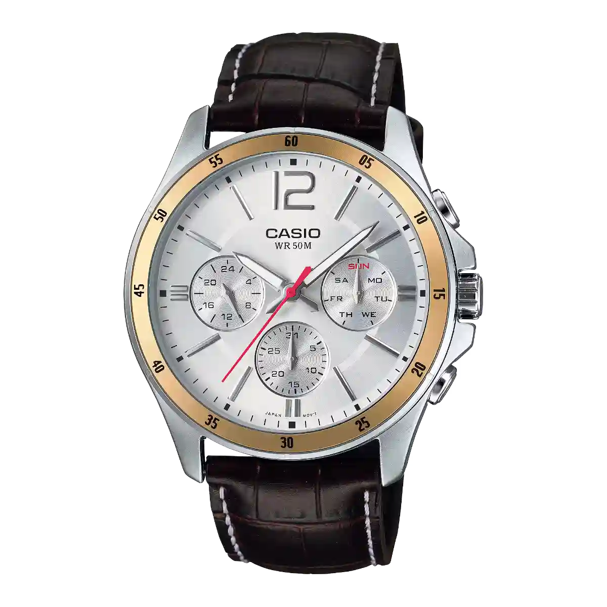 MTP-1374L-7AV MTP-1374L-7AV price in Pakistan - Casio multi-dial watch with brown leather band