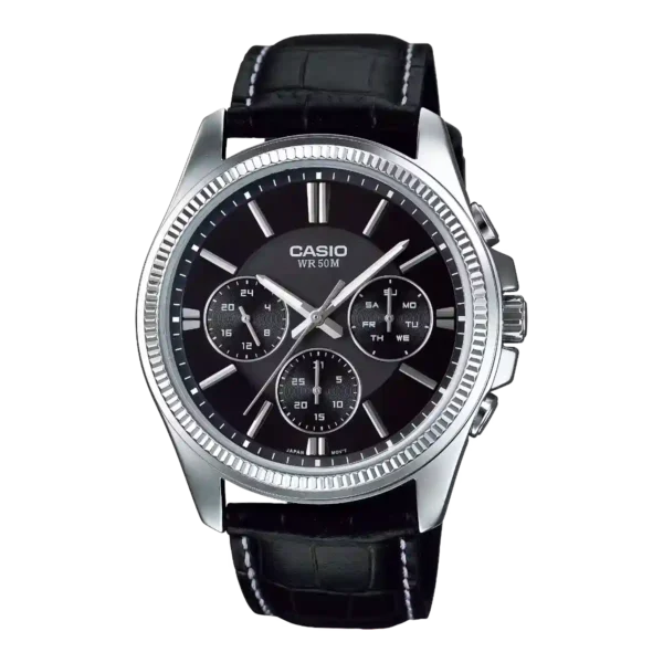 MTP-1375L-1AV price in Pakistan - Casio multi-dial watch with black leather band