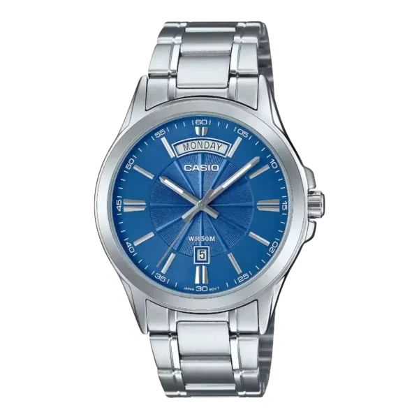MTP-1381D-2AV price in Pakistan - Casio steel watch with blue sunburst dial