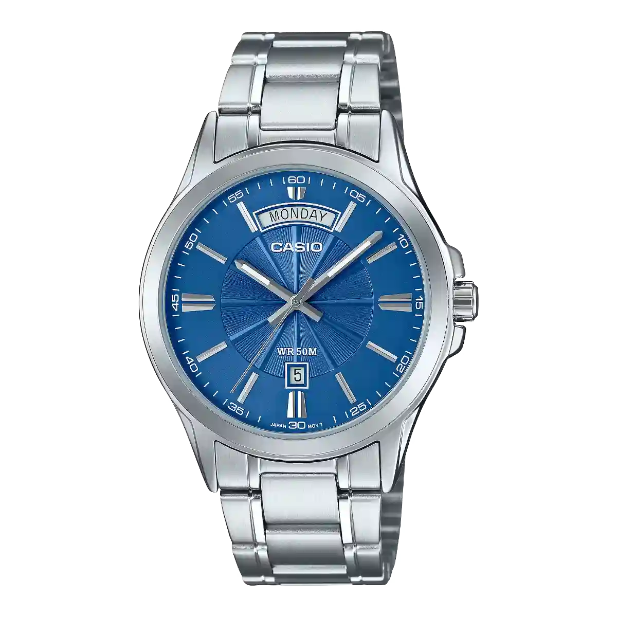 MTP-1381D-2AV MTP-1381D-2AV price in Pakistan - Casio steel watch with blue sunburst dial