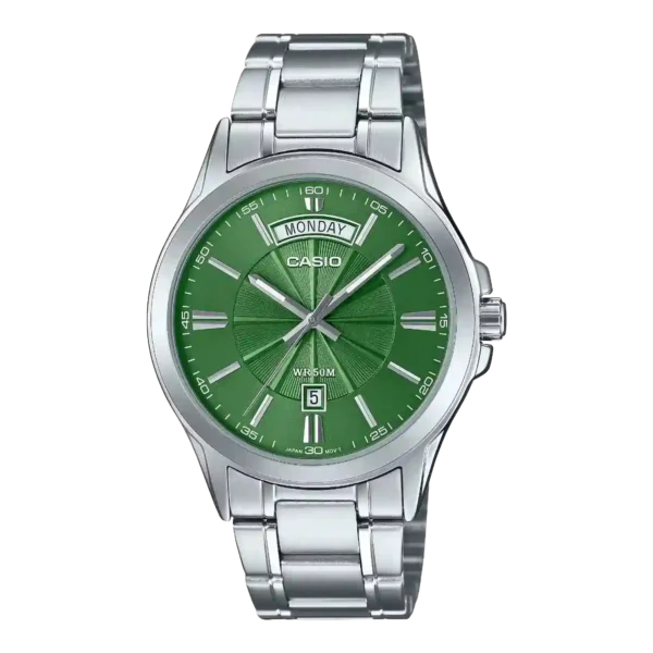 MTP-1381D-3AV price in Pakistan - Casio steel watch with green sunburst dial