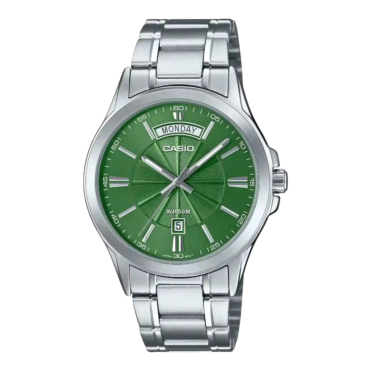 MTP-1381D-3AV MTP-1381D-3AV price in Pakistan - Casio steel watch with green sunburst dial