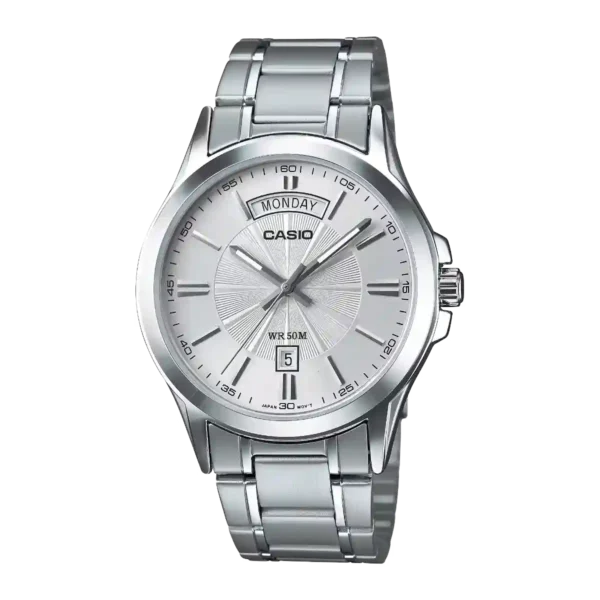 MTP-1381D-7AV price in Pakistan - Casio steel watch with silver sunburst dial