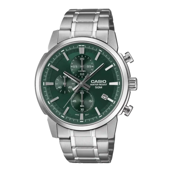 Casio MTP-E510D-3AV price in Pakistan — green dial chronograph steel watch