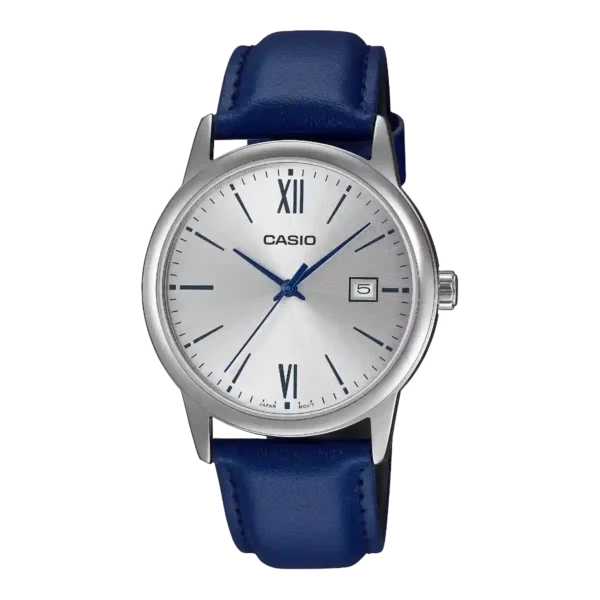 Casio MTP-V002L-2B3 price in Pakistan – silver dial blue leather strap watch