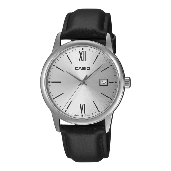 Casio MTP-V002L-7B3 price in Pakistan – silver dial black leather strap watch