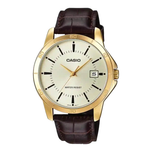 Casio MTP-V004GL-9A price in Pakistan – gold tone watch with brown leather strap