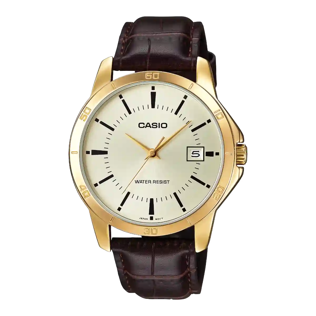 MTP-V004GL-9A Casio MTP-V004GL-9A price in Pakistan – gold tone watch with brown leather strap