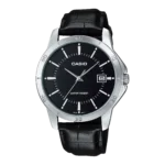 MTP-V004L-1A price in Pakistan - Casio watch with black dial and leather band