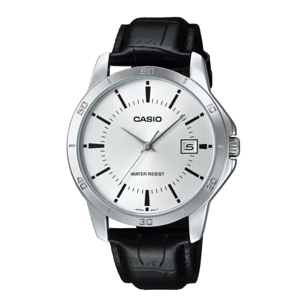 MTP-V004L-7A price in Pakistan - Casio watch with white dial and black leather band