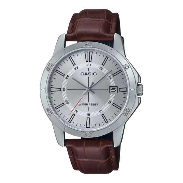 MTP-V004L-7C price in Pakistan - Casio watch with silver dial and brown leather band