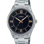 MTP-V005D-1B5 price in Pakistan – Casio black dial rose gold Roman numeral steel watch