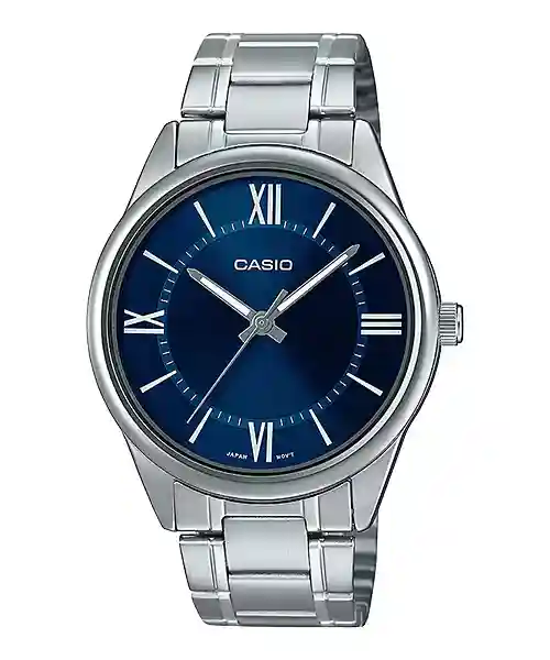 MTP-V005D-2B5 price in Pakistan – Casio blue dial Roman numeral steel watch