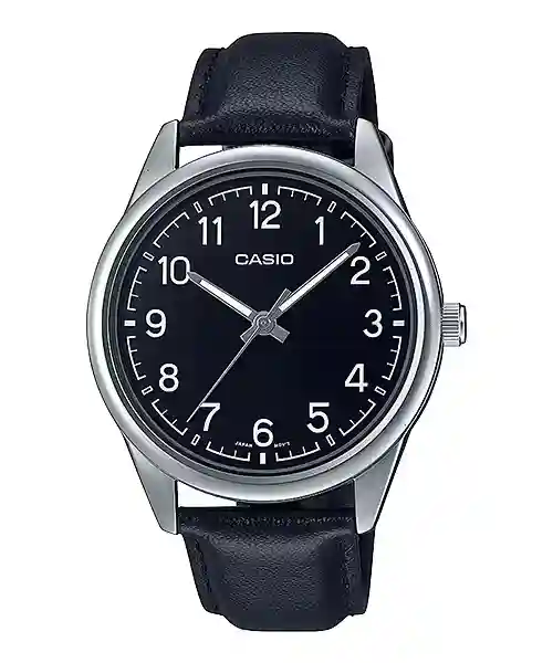 MTP-V005L-1B4 price in Pakistan – Casio black Arabic dial watch with black leather strap