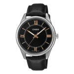 MTP-V005L-1B5 price in Pakistan – Casio black Roman dial watch with black leather band