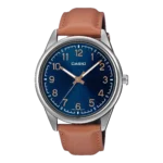 MTP-V005L-2B4 price in Pakistan – Casio blue Arabic dial watch with brown leather strap
