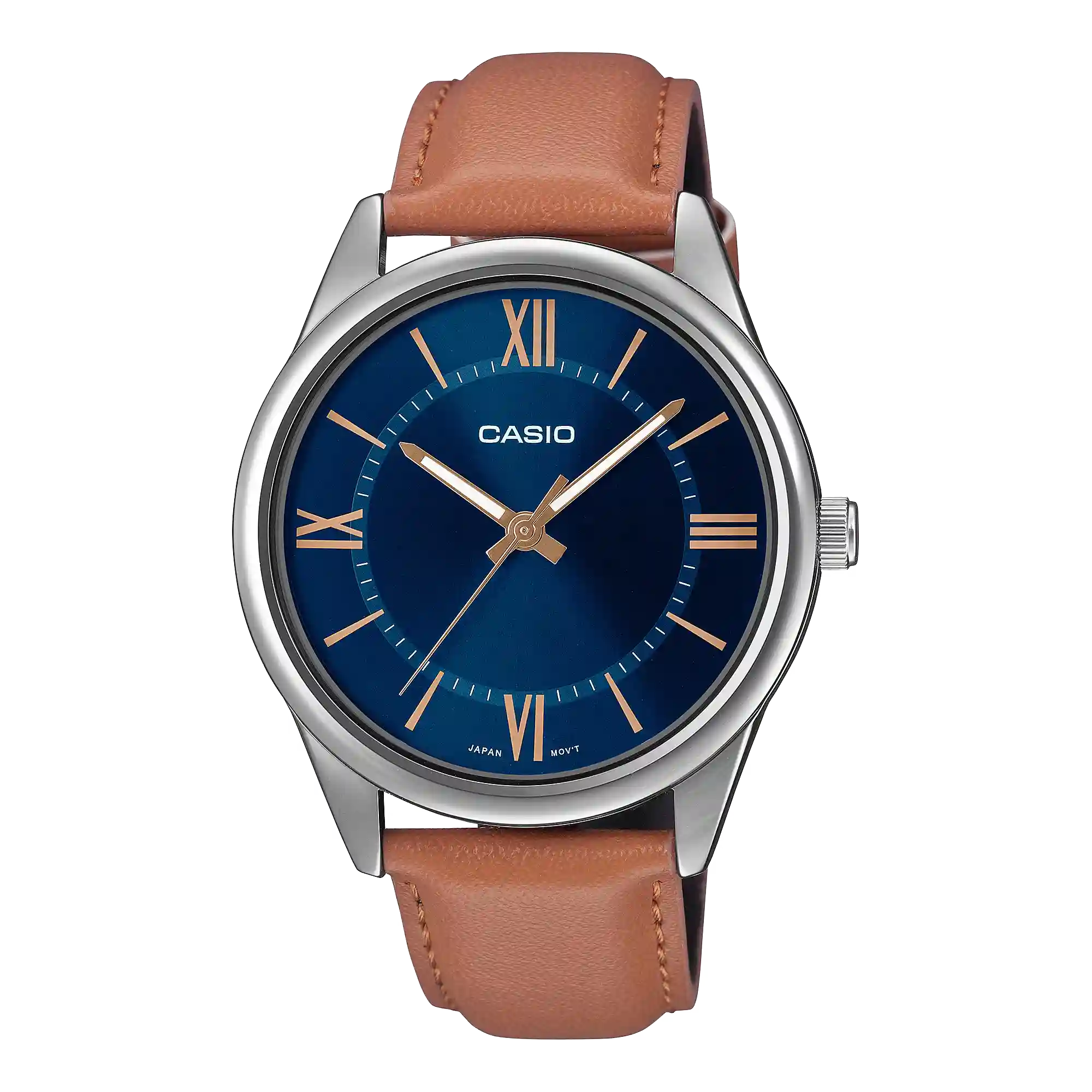MTP-V005L-2B5 MTP-V005L-2B5 price in Pakistan – Casio blue dial watch with brown leather band