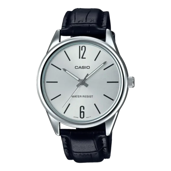 MTP-V005L-7B price in Pakistan – Casio silver dial watch with black textured leather band