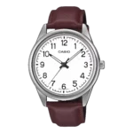 MTP-V005L-7B4 price in Pakistan – Casio white Arabic dial watch with burgundy leather strap
