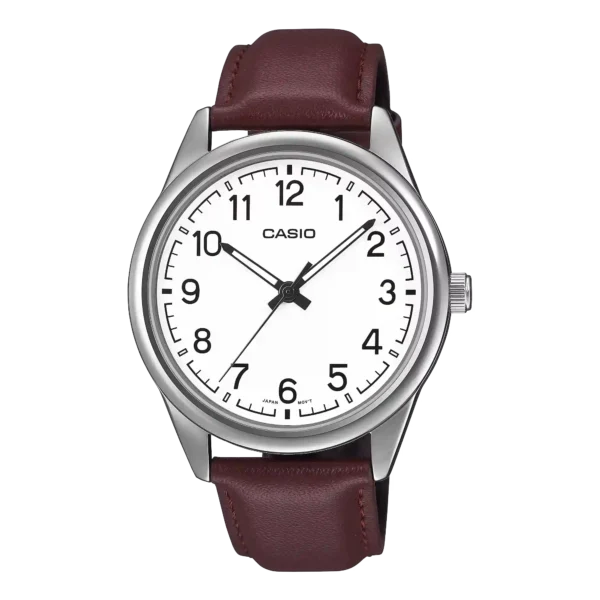 MTP-V005L-7B4 price in Pakistan – Casio white Arabic dial watch with burgundy leather strap