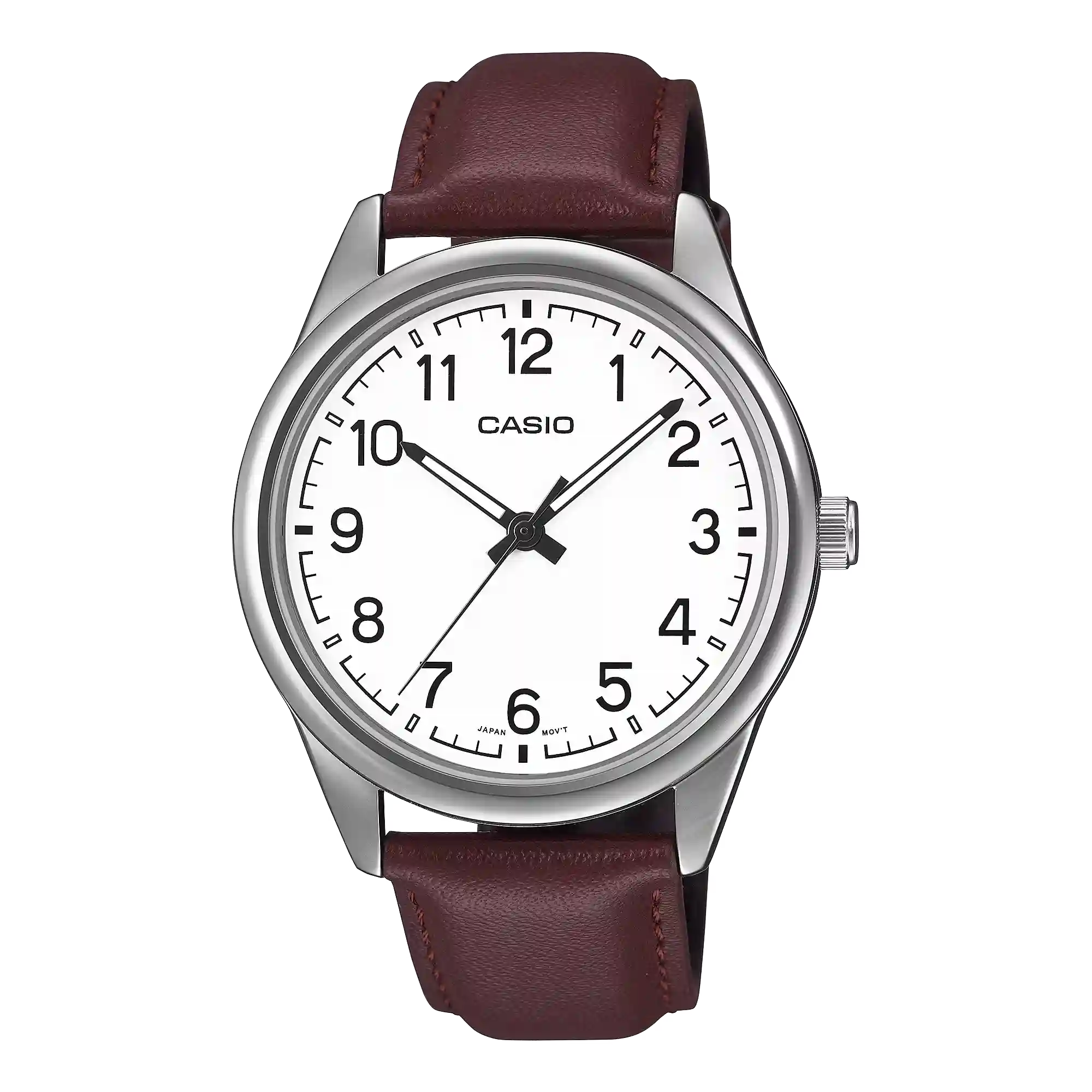 MTP-V005L-7B4 MTP-V005L-7B4 price in Pakistan – Casio white Arabic dial watch with burgundy leather strap