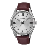 MTP-V005L-7B5 price in Pakistan – Casio silver Roman dial watch with burgundy leather band