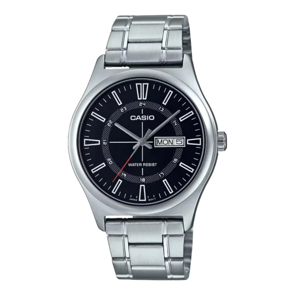 MTP-V006D-1C price in Pakistan – Casio black bar index steel watch with day and date