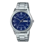 MTP-V006D-2B price in Pakistan – Casio blue Arabic dial steel watch with day and date