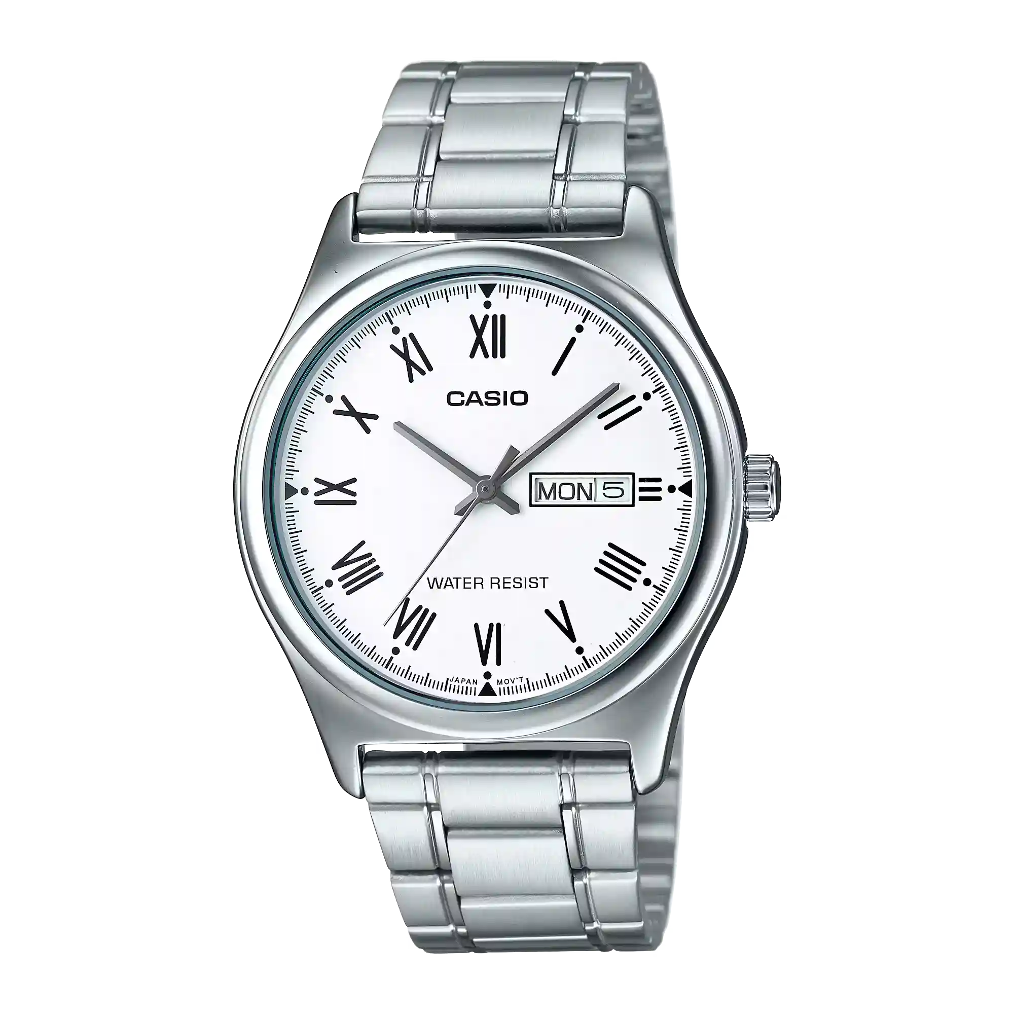 MTP-V006D-7B MTP-V006D-7B price in Pakistan – Casio white Roman dial steel watch with day and date