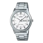 MTP-V006D-7B2 price in Pakistan – Casio white Arabic dial steel watch with day and date