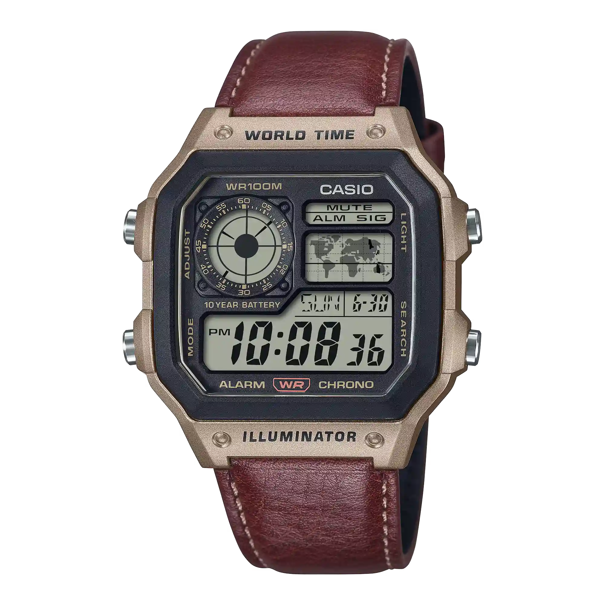 AE-1200WHL-5AV Casio AE-1200WHL-5AV price in Pakistan digital world time watch with brown leather strap