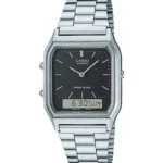 Casio AQ-230A-1DMQ price in Pakistan retro analog digital watch with black dial and steel bracelet