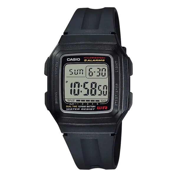 Casio F-201WA-1A price in Pakistan black resin digital watch with 5 alarms and dual time